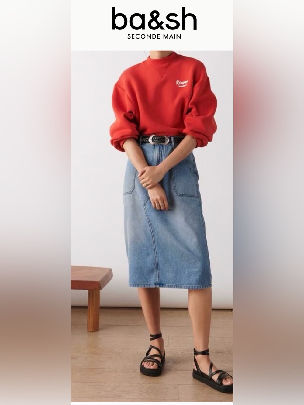 NWT ba&sh Denim lady Fuza Midi Skirt 2/ US M/6